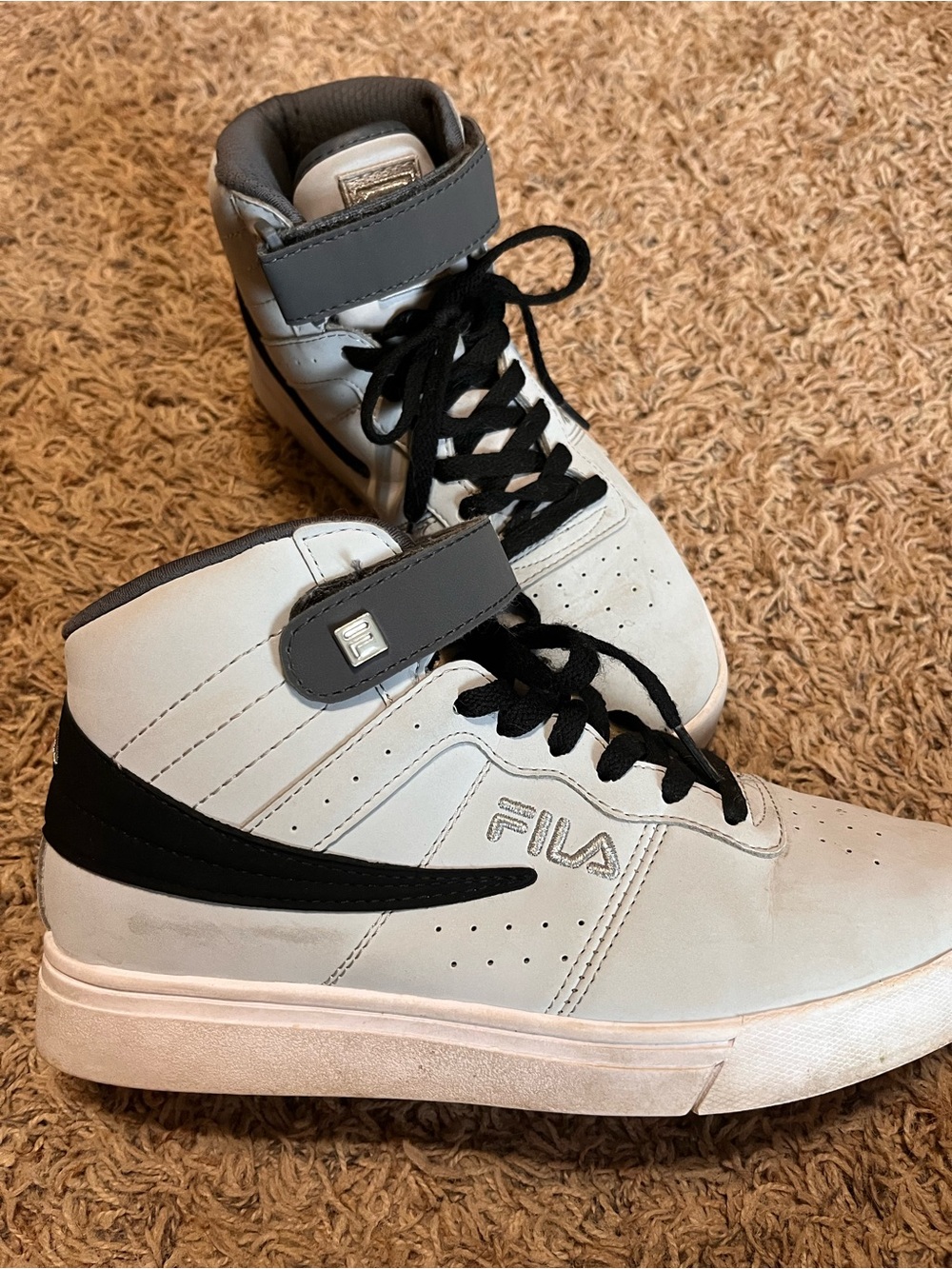 Fila White, Black & Gray High-Top Athletic Sneakers